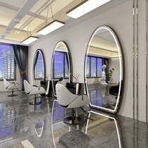 Internet celebrity hair salon stainless steel wall-mounted LED mirror semi-elliptical barber shop trendy hair salon special mirror