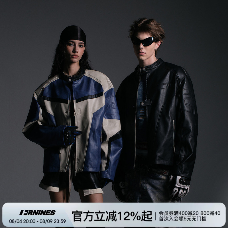 Fornines Armor Motorcycle Jacket Trendy Brand Racing Suit Stand Collar American High Street Short Pu Leather Jacket for Men and Women