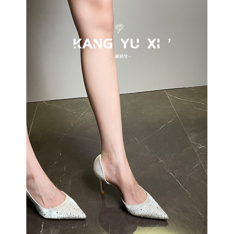 Beautiful Rhinestone High-Heeled Shoes for Women, 2026 New Style, Adult Ceremony French Stiletto Heels, Comfortable for Feet, Side Hollow Bridesmaid Shoes