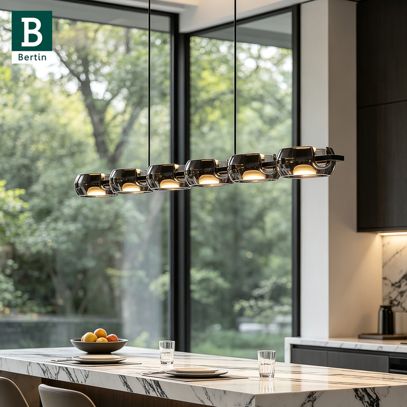 Bading Italian Restaurant Linear Pendant Light, Long Strip Art Glass Lighting Fixture, Light Luxury High-End Dining Table Island Bar Counter Lamp