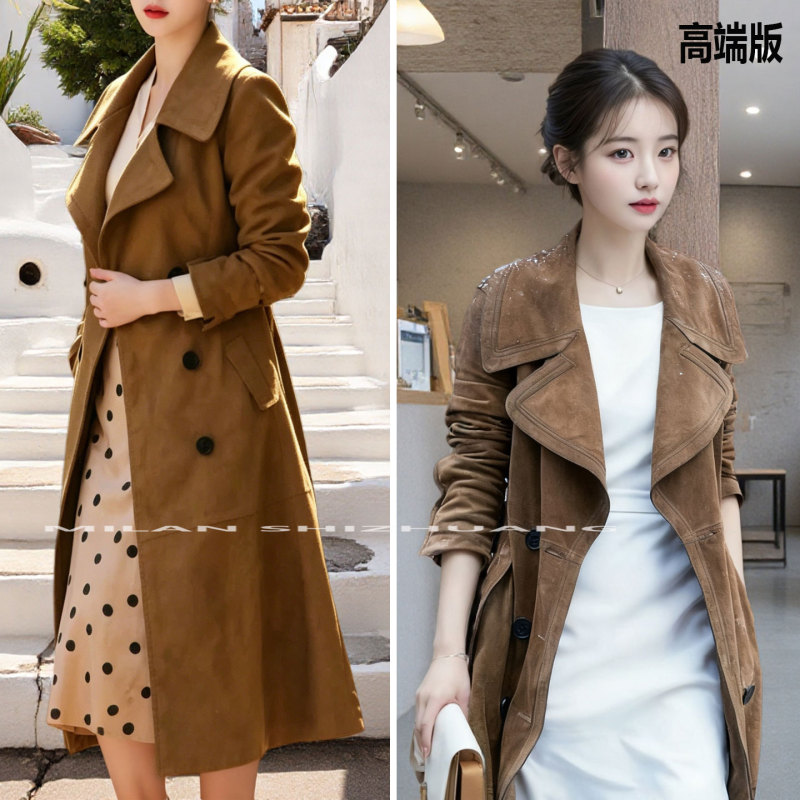 Windbreaker Coat, Half-Length, Luo Zijun Style, Double-Breasted, Elegant, White-Collar Business Style, Woolen Mid-Length Coat, Women's Suede Coat Windbreaker Coat, Half-Length, Luo Zijun Style, Double-Breasted, Elegant, White-Collar Business Style, Woolen Mid-Length Coat, Women's Suede Coat