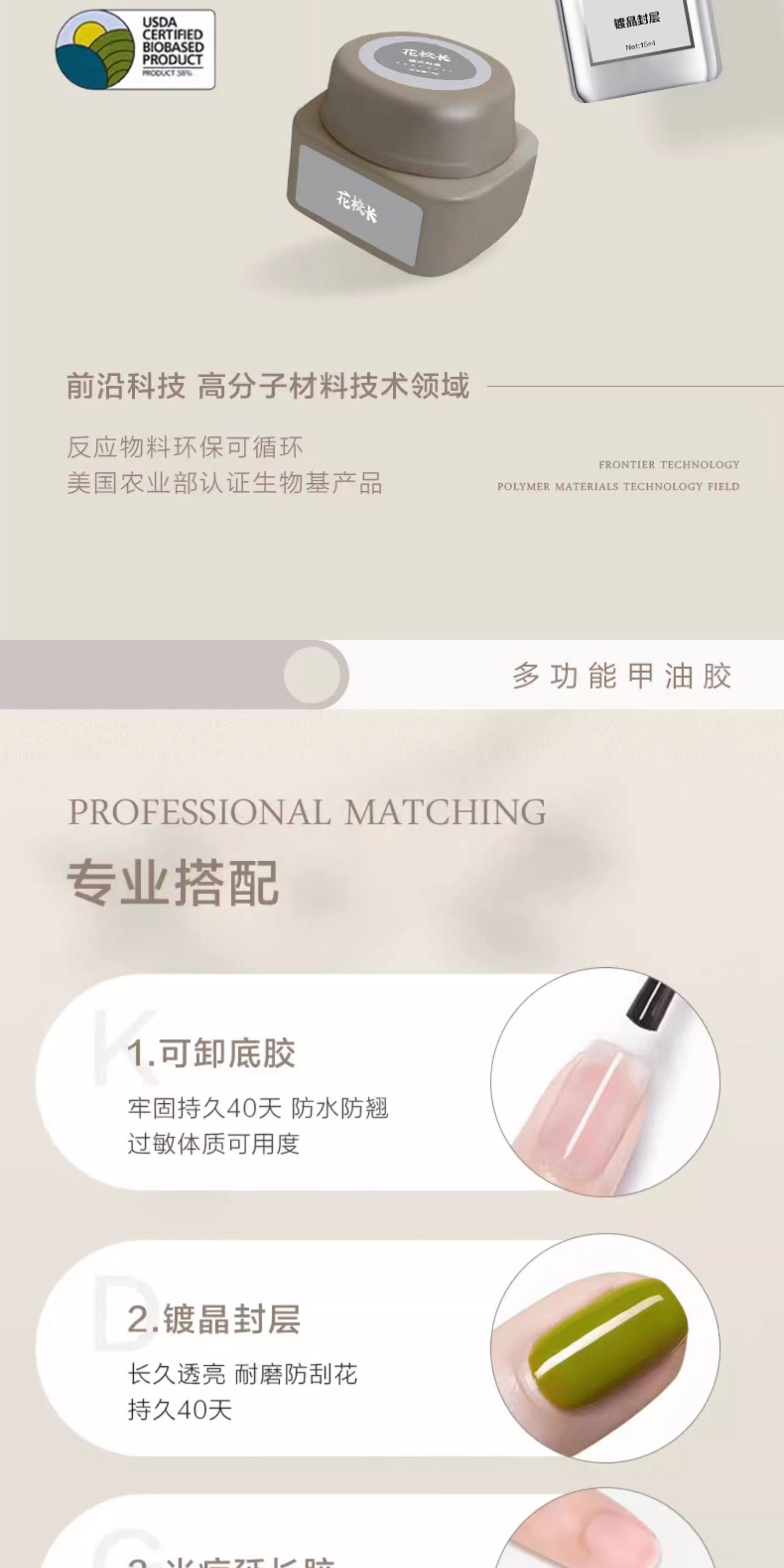 【中国直邮】 花校长 底胶镀晶封层美甲专用 彩铅磨砂封层【显色度高 不发黄不变浅】12ml*1瓶