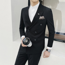 Hairstylist suit suit men double-breasted trend youth business leisure pinstripe suit groom wedding dress