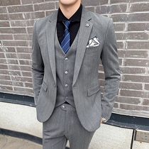 Vertical striped suit mens suit casual handsome groom wedding dress mens suit jacket Korean trend slim
