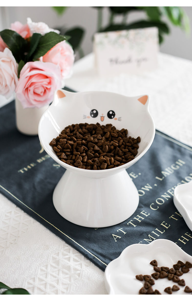 Mèo bát bát thức ăn cho mèo bát đơn xiên mèo cho ăn bát cao đặt nước uống chống rò rỉ dễ thương bảo vệ đốt sống cổ - Cat / Dog hàng ngày Neccessities Bát an đôi cho chó