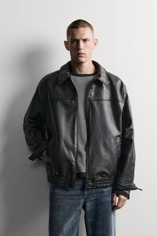 Za2026 Early Autumn New Product Men's Loose Leather-Effect Zipper Jacket 4027800 800 Za2026 Early Autumn New Product Men's Loose Leather-Effect Zipper Jacket 4027800 800