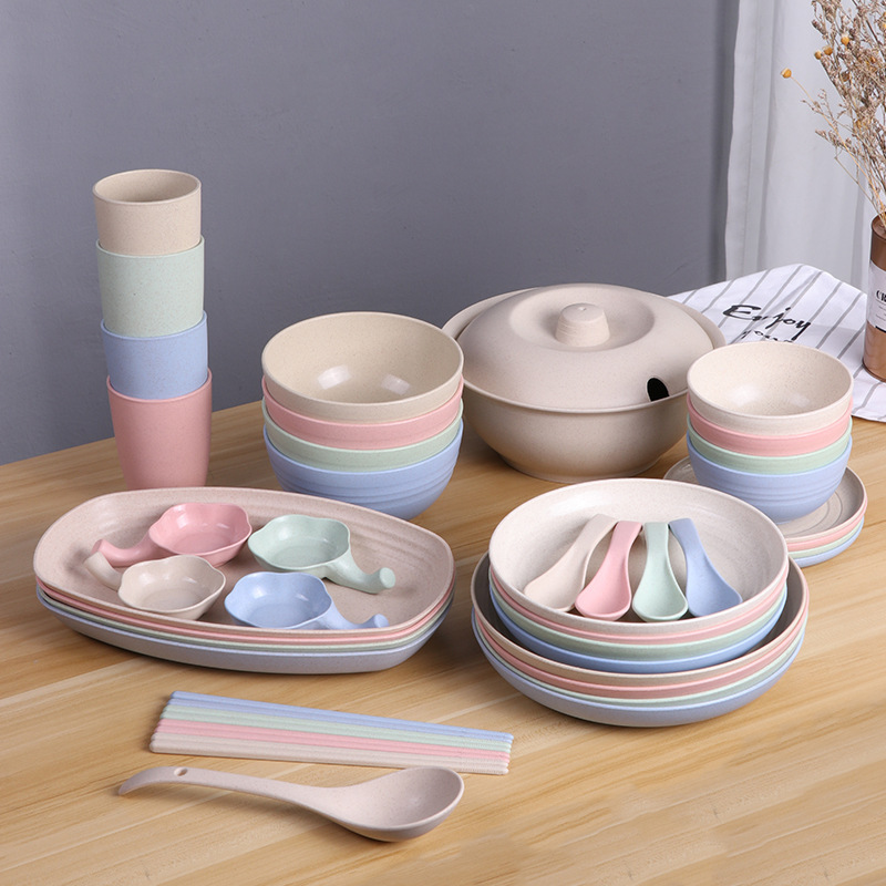 New Wheat Straw Bowl Set for 2 People, Couple's Household Bowls, Plates, Chopsticks, Tableware, Anti-Fall Plastic Eating Utensils New Wheat Straw Bowl Set for 2 People, Couple's Household Bowls, Plates, Chopsticks, Tableware, Anti-Fall Plastic Eating Utensils