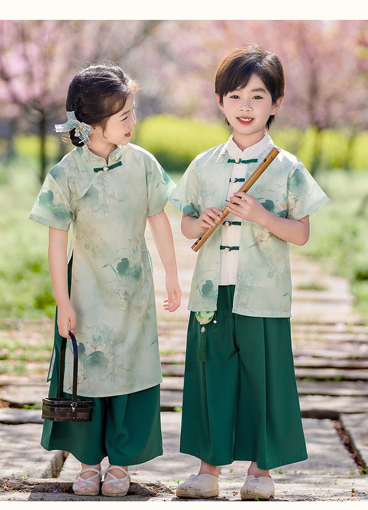 男女宝宝上春山荷花汉服古风幼儿园演出服唐装国风诗词朗诵表演服 — 23