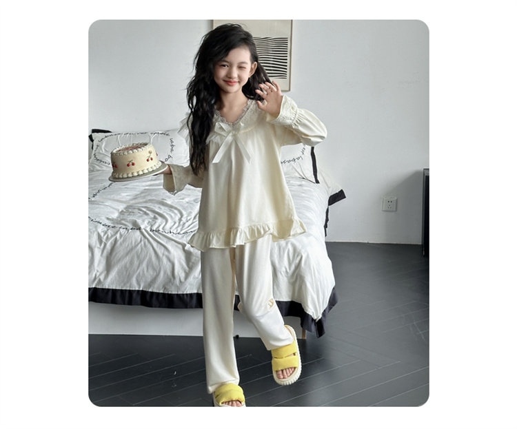 Children's Pajamas Spring and Autumn Pure Cotton 2026 New Style Big Girls' Home Wear Autumn Long-Sleeve Kids' All-Cotton Set Stylish — 10
