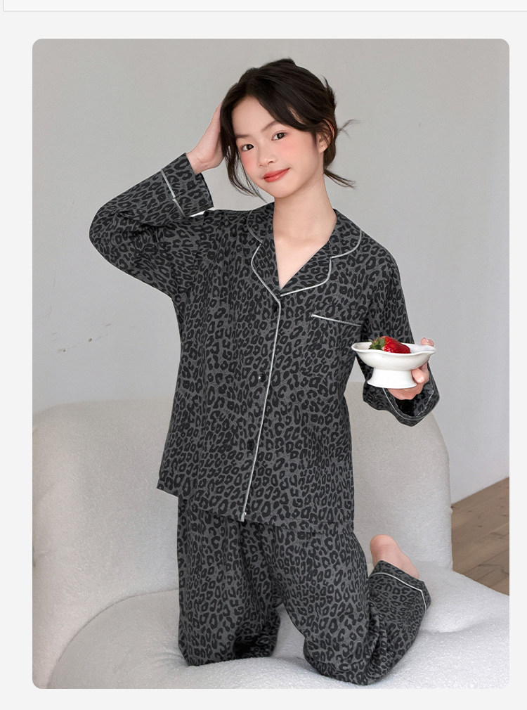 Girls' Retro Autumn-Summer Modal Woven Pajamas, Long-Sleeve Cardigan, Home Wear Set for Older Children and Students — 12