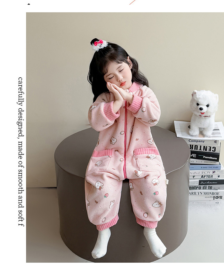 Children's One-Piece Pajamas, Autumn and Winter Fleece-Lined Girls' Flannel Home Clothes, Winter Anti-Kick Quilt, Baby Sleeping Bag — 17