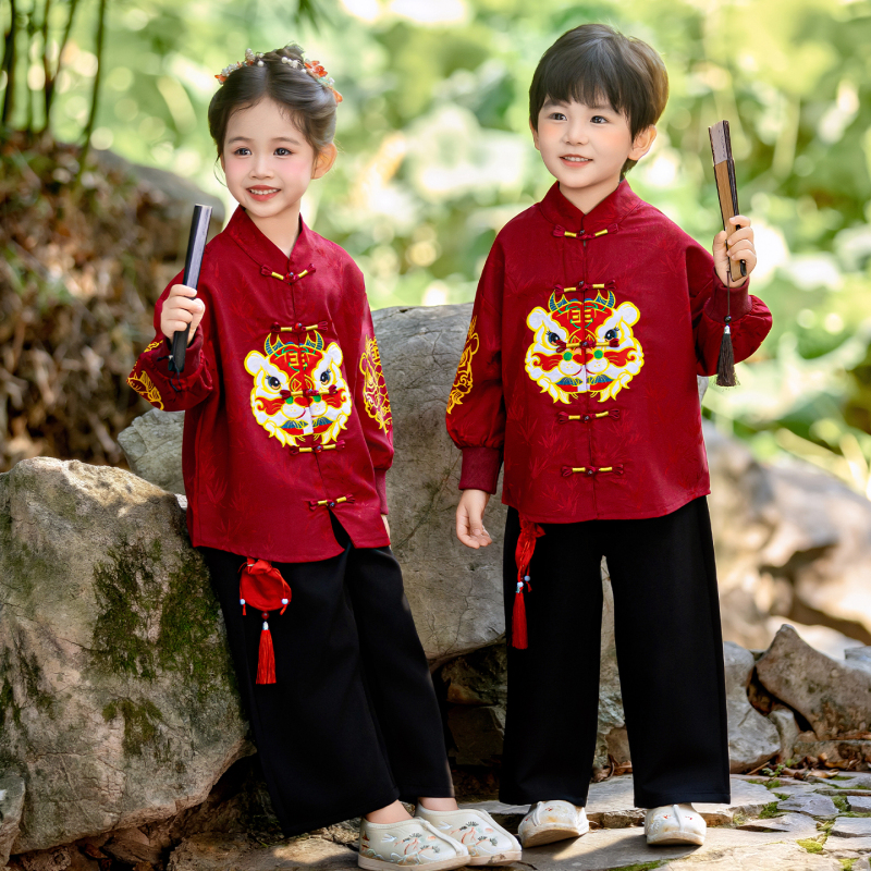 Children's New Chinese-Style Red Hanfu Set, Spring and Autumn Traditional Chinese Clothing for Kindergarten, Traditional Performance Attire Children's New Chinese-Style Red Hanfu Set, Spring and Autumn Traditional Chinese Clothing for Kindergarten, Traditional Performance Attire