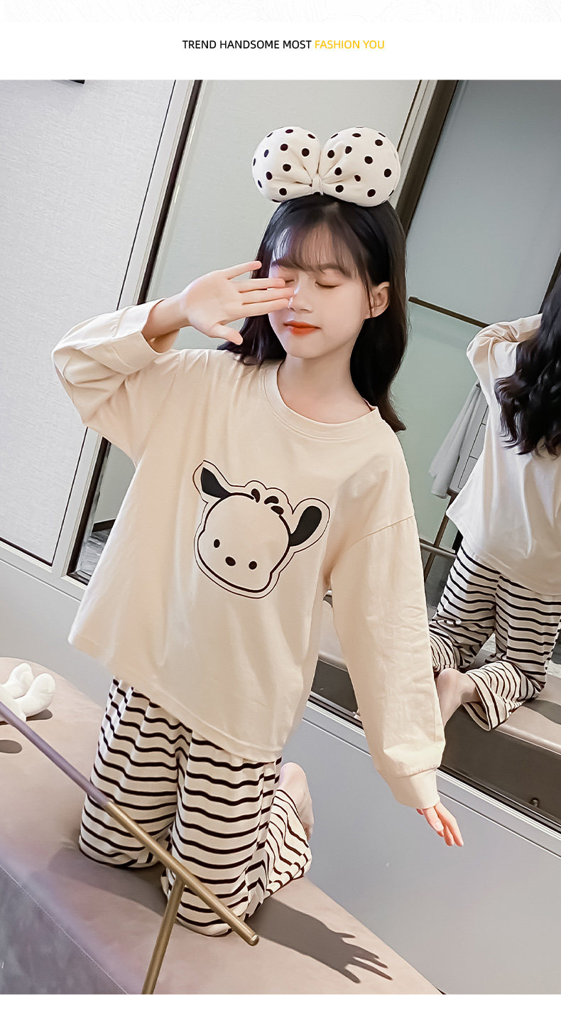 2026 New Children's Home Wear for Older Kids, Summer Air-Conditioned Clothing, Long-Sleeve Girls' Pajamas, Spring and Autumn Style, Pure Cotton — 9
