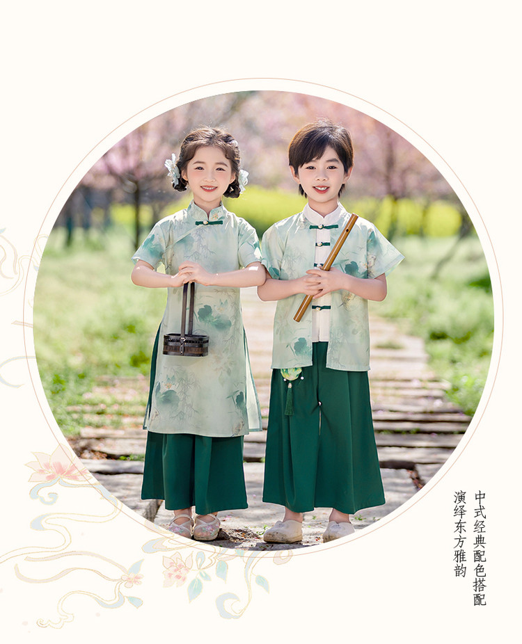 男女宝宝上春山荷花汉服古风幼儿园演出服唐装国风诗词朗诵表演服 — 3