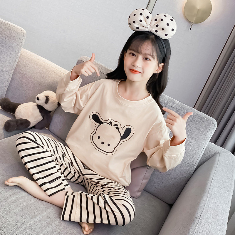 2026 New Children's Home Wear for Older Kids, Summer Air-Conditioned Clothing, Long-Sleeve Girls' Pajamas, Spring and Autumn Style, Pure Cotton — 1