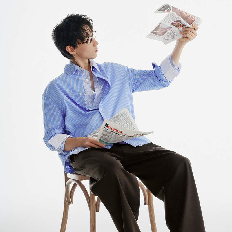 Cotton Lab【Italian Blues】80S Long-Staple Cotton Yarn-Dyed Striped Liquid Ammonia Light-Brushed Casual Shirt