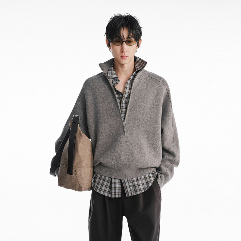 [Philosopher] Wool and Cashmere Half-Zip Sweater, Unisex Style, Consinee Pullover Knitwear, Cotton Lab