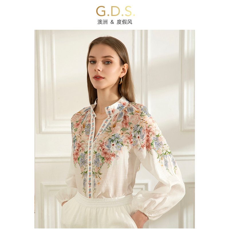 Gds Australian Brand White Shirt for Women, New Light Luxury, Age-Reducing French Design, Long-Sleeved Printed Shirt Top Gds Australian Brand White Shirt for Women, New Light Luxury, Age-Reducing French Design, Long-Sleeved Printed Shirt Top