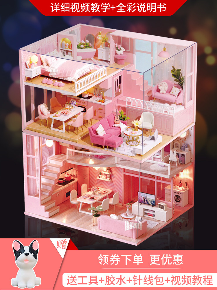 Handmade toys diy cabin little girl student princess birthday gift 7-12 years old dress up wine mini doll house