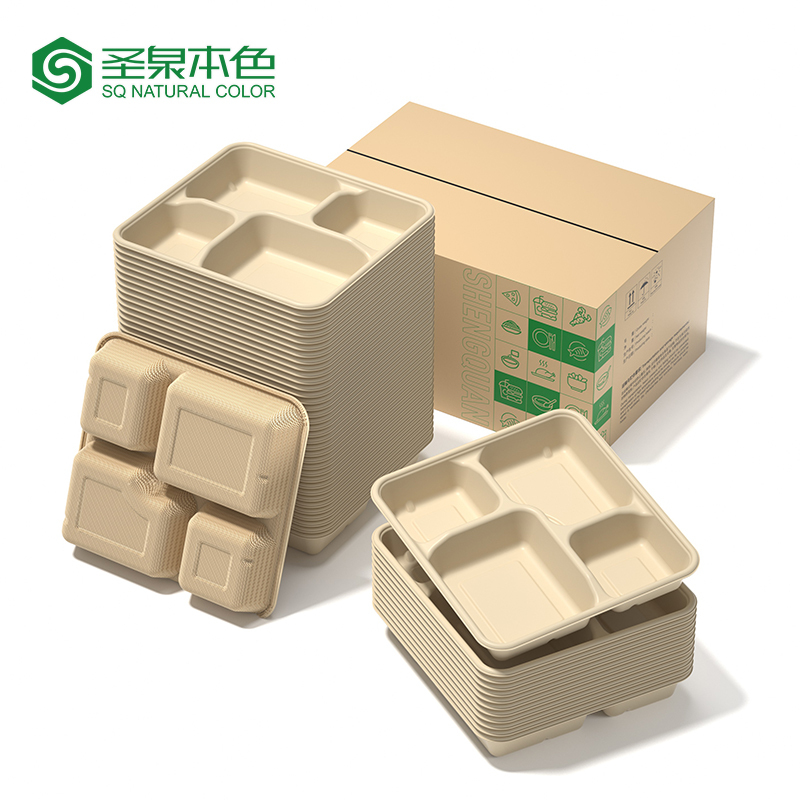 Shengquan Natural Color Disposable Pulp Food-Grade Biodegradable Three, Four, Five, Six-Compartment Lunch Box for Canteen Takeout Packaging Shengquan Natural Color Disposable Pulp Food-Grade Biodegradable Three, Four, Five, Six-Compartment Lunch Box for Canteen Takeout Packaging