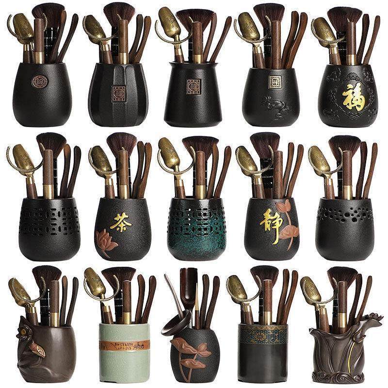Black Sandalwood Solid Wood Tea Road Six Gentlemen Suit Big All 6 Gentleman Tea Tool Tea Clip Needle Spoon Koru Tea Accessories-Taobao
