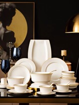 Jingdezhen hotel club household bone china tableware modern light luxury ceramic bowls and plates high-end dishware set