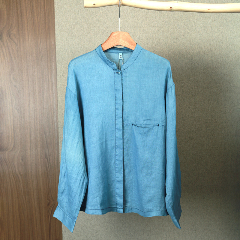 【Yinxu Original】G0700 New Style Small Stand Collar Youthful Skin-Friendly Soft Comfortable Versatile Striped Shirt