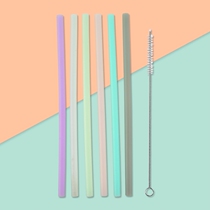 Food-grade reusable silicone straw set soft and foldable childrens soup juice and soda tool