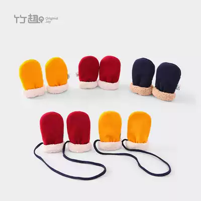 Bamboo fun baby warm gloves winter plus velvet thickened baby gloves anti-scratch 0-6-12 months newborn products