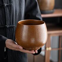 Tea Wash Vat Coarse Pottery Tea Residue Tank Waste Water Barrel Japan Style Kiln Change Ceramics Zen spittoon Home Tea Road accessories