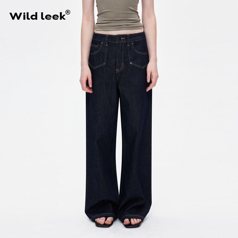 Wild Leek Classic Original Color Denim Pants for Women 2026Ss Original Front Pocket Design Low-Waist Straight-Leg Jeans