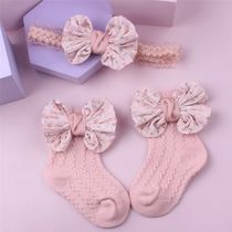 Infant Baby Girl Headband Socks Set Lace Silk Bows Newborn F