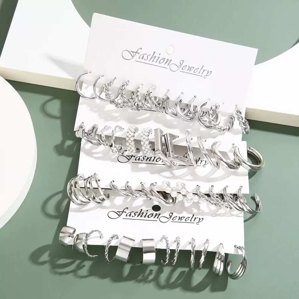 Набор серёжек-кистей Silver Color Pearl Twist Hoop Earring Met Metal He