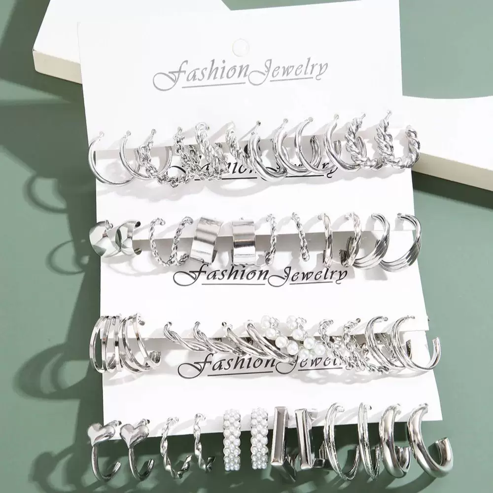 Набор серёжек-кистей Silver Color Pearl Twist Hoop Earring Met Metal He