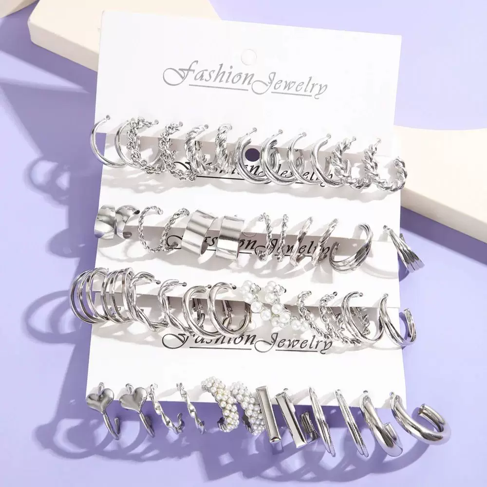 Набор серёжек-кистей Silver Color Pearl Twist Hoop Earring Met Metal He