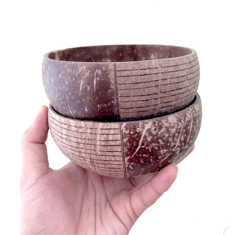 Cross border Elects Vietnam natural old coconut shell bowls tableware bowls degradable fruit salads contain retro striped bowls-Taobao