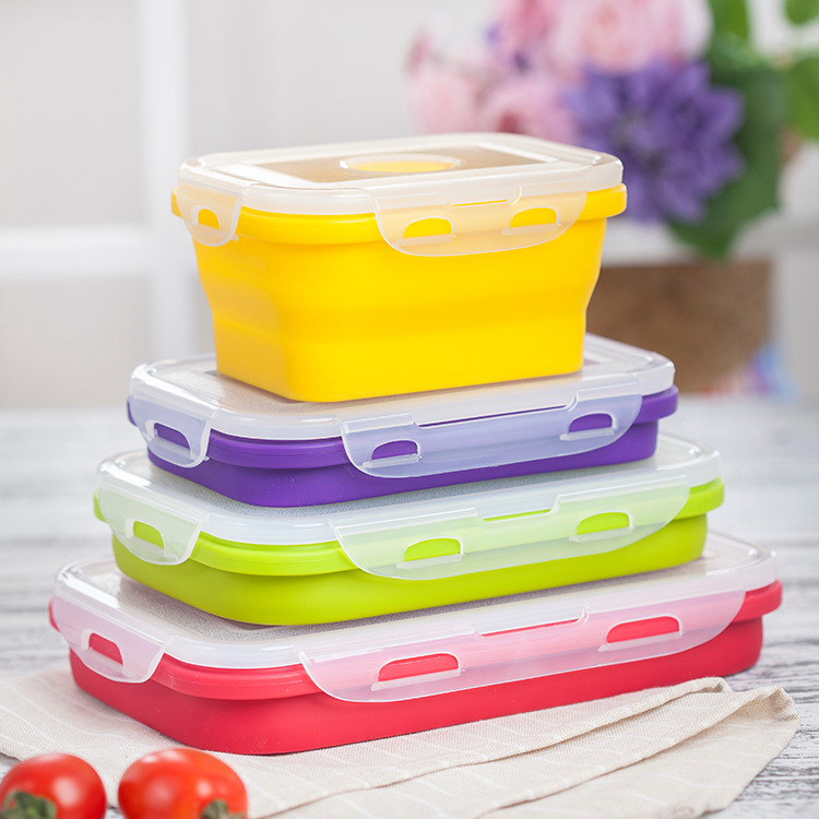 Foldable Silicone Lunch Box Set, Portable Lunch Box, Refrigerator Sealed Fresh-Keeping Box, High Temperature Resistant Silicone Lunch Box