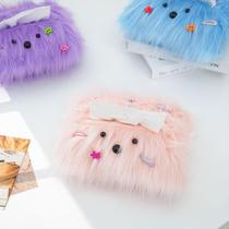 Long-haired puppy tissue box living room high-end napkin box cute plush car desktop bathroom tissue box