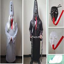Black and white impermanent red tongue mask black and white impermanent clothes spoof party halloween dance horror show costume