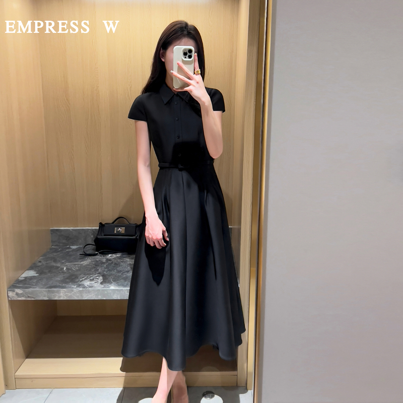 [Heppen Style Elegant Silk Wool Dress] Elegant Socialite Waist-Cinching Little Black Dress Dress