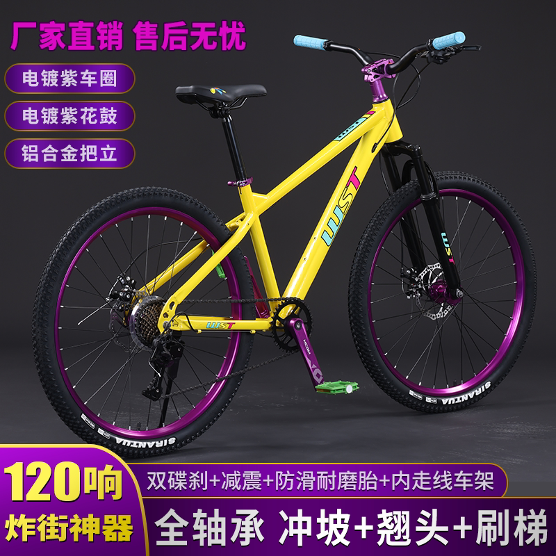Off-Road Dirt Bike with Variable Speed and Shock Absorption, Mountain Bike with 120 Clicks, Street Stunt Bike, Adult and Youth Bicycle