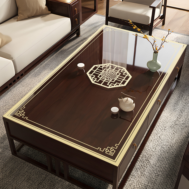 New Chinese-Style Pvc Soft Glass Coffee Table Mat, Waterproof, Oil-Proof, Heat-Resistant, Washable, Insulated Dining Table Mat, Household Transparent Tablecloth New Chinese-Style Pvc Soft Glass Coffee Table Mat, Waterproof, Oil-Proof, Heat-Resistant, Washable, Insulated Dining Table Mat, Household Transparent Tablecloth