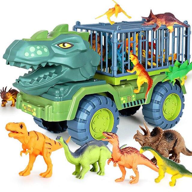 Extra-Large Dinosaur Engineering Children's Toy Car Educational Multifunctional Set for Boys, Including Excavator, Car, and Crane, Durable and Crash-Resistant