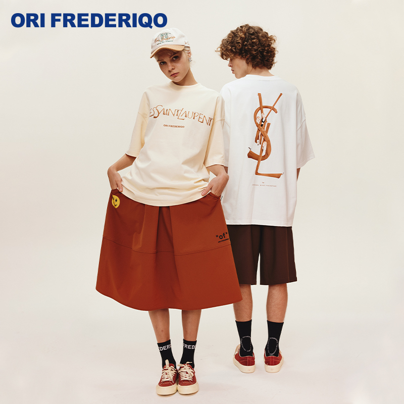 Orifrederiqo Short-Sleeved T-Shirt with the Word "Of" in a Spoof Style, New 24 Series, Unisex Summer Casual Trendy Fashion Print for Couples