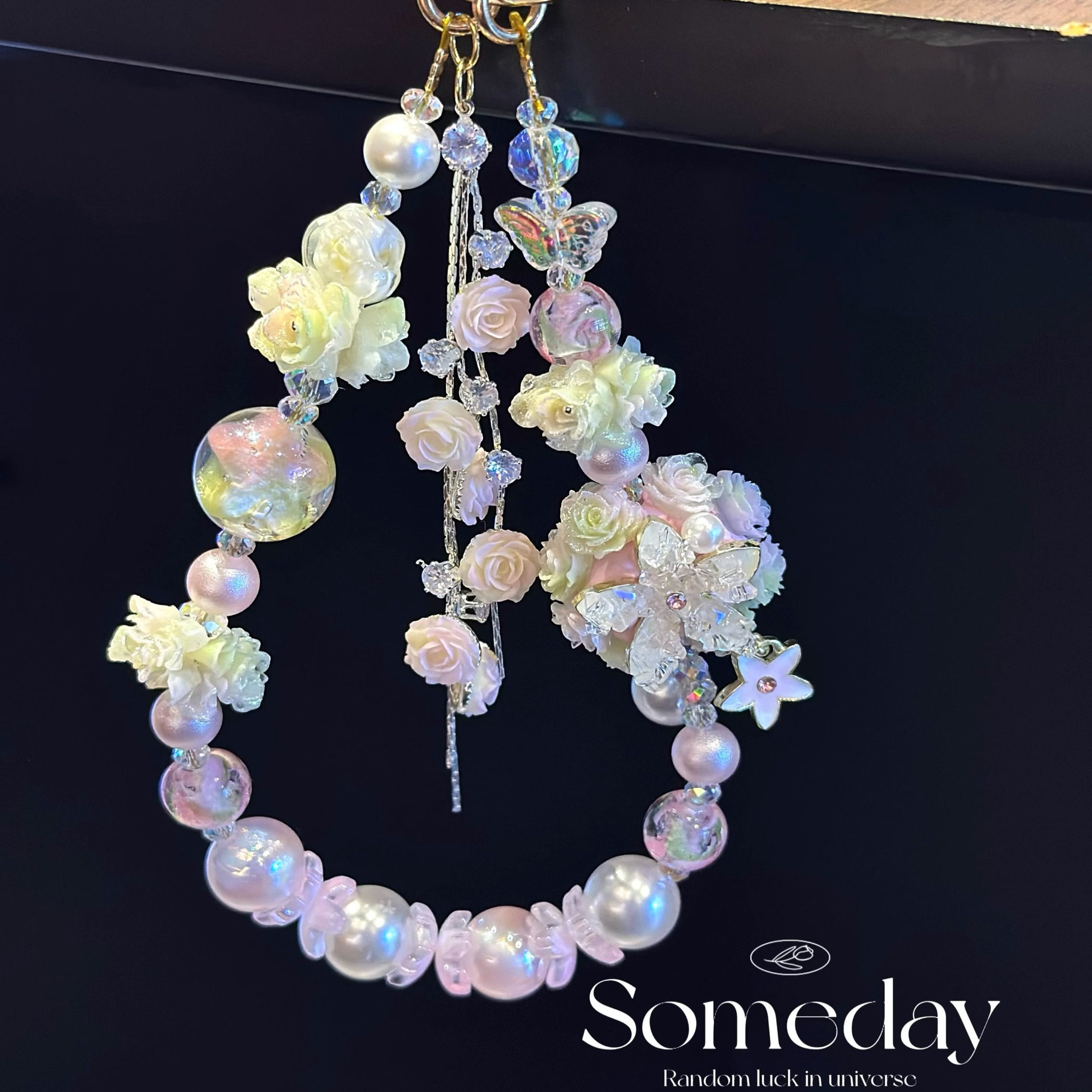 DEMIU Japan [Springtime Charm] Fresh and Elegant Glowing Flower Glass Phone Chain, Phone Case Charm, Anti-Lost Bracelet