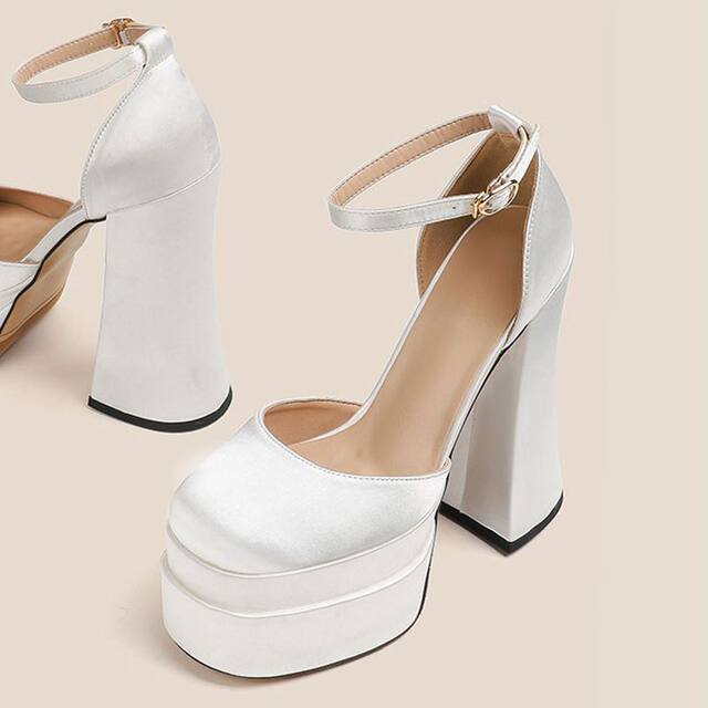 12cm Wedding Shoes, Wedding Dress Essential, Petite-Friendly, Chunky Heel, Platform Sole, Mary Jane High Heels, Fall 2024