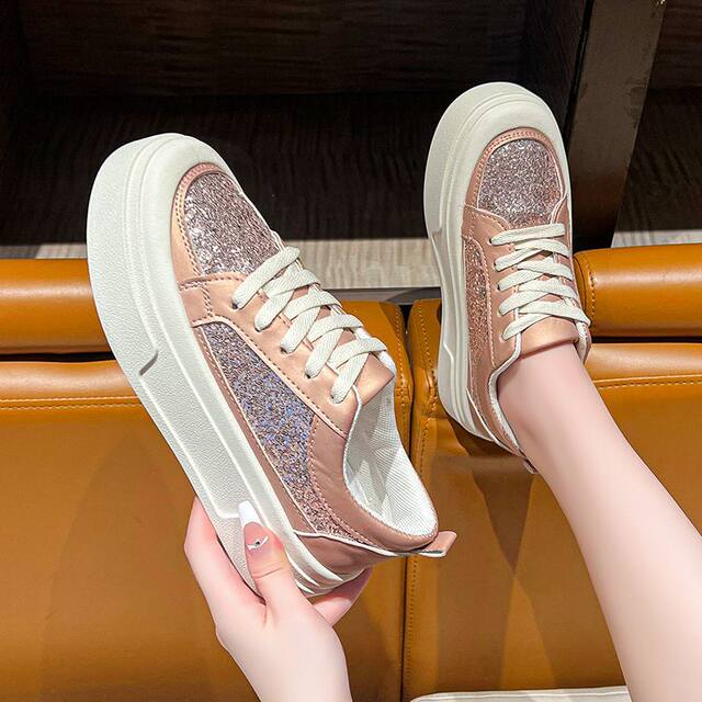 Versatile New Trendy Model with Sparkling Rhinestones and Sequins, Thick-Soled Casual Shoes for Women, Retro Sports Sneakers for Women 2025