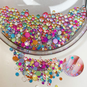 Half-Round Flat-Bottomed Mermaid Beads, Aurora Diamond Nail Art Half-Round Glass Beads, DIY Jewelry Accessories, Fluorescent Diamond Candy Beads Mix