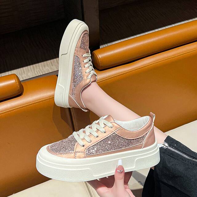 Versatile New Trendy Model with Sparkling Rhinestones and Sequins, Thick-Soled Casual Shoes for Women, Retro Sports Sneakers for Women 2025