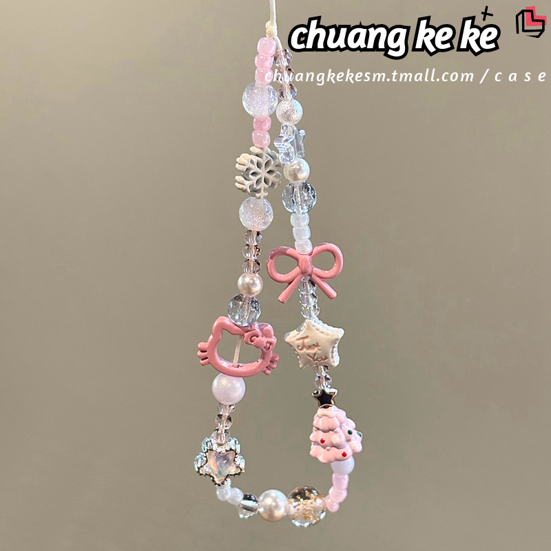 【Chuang Ke Ke】Original DIY Mobile Phone Chain, Cute Kitty Cat Bow Mobile Phone Case Lanyard, High-Quality Handmade Beaded CCD Camera Chain, Mobile Phone Anti-Loss Rope, Bag Charm for Women